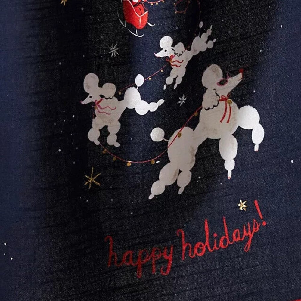 Anthropologie DASHING POODLES Dish Towel Christmas Santa gift Holiday charm BOLO